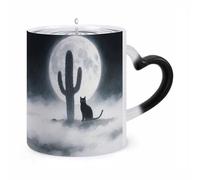ERSTSNCK Cat Cactus Color Changing Mug Heat Changing Coffee Mugs Funny Magic Cup Heat Sensitive Travel Mug Novelty Coffee Cups Personalized Customized Gift Idea for Men & Women 11 Oz