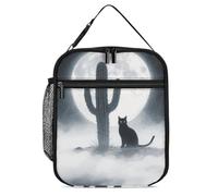 ERSTSNCK Cat Cactus Lunch Bag for Adults Reusable Insulated Lunchbox Leakproof Small Lunch Box Tote for Men & Women Portable Food Cooler Bag for Work, Office, Picnics