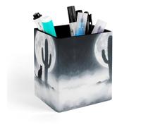 ERSTSNCK Cat Cactus Pen Holder, Pencil Holder Desktop Stationery Organizer Square Leather Pencil Cup Makeup Brush Storage Box for Office Home And Stationary Supplies