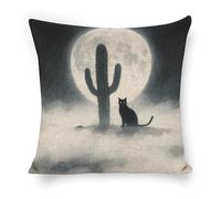 ERSTSNCK Cat Cactus Pillow Covers 18"x18" Linen Throw Pillow Covers - Double Sided Decorative Square Cushion Cases for Sofa, Bed, Chair (No Insert Included)
