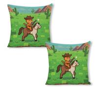 ERSTSNCK Cat Cowboy Pillow Covers 18"x18"（2pcs） Linen Throw Pillow Covers - Double Sided Decorative Square Cushion Cases for Sofa, Bed, Chair (No Insert Included)
