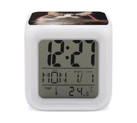 ERSTSNCK Cat Night Light Alarm Clock LED Display Alarms for Bedroom Smart Digital Alarm Clock Wtih 7 Colorful Ambient Lights Sleep Timer for Heavy Sleepers Simple Operation