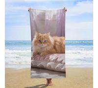 ERSTSNCK Cat on Pillow Beach Towel Oversized 31" X 63" Absorbent Towels Quick Dry Pool Towel Lightweight Bath Towels Sandproof Beach Blanket for Gym Swimming Sports Travel Gifts
