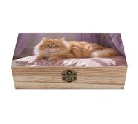 ERSTSNCK Cat on Pillow Wooden Storage Box Elegant Retro Jewelry Box with Hinged Lid Decorative Keepsake Boxes Decor Handmade Organizer Boxes for Wedding, Party, Gift, Diy Craft, Home Decor