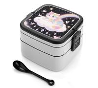 ERSTSNCK Cat on The Cloud Bento Box 1000ml Leak Proof Lunch Container with Removable Dividers & Spoon - BPA-Free PP Stackable Lunch Box for Work, Office, Picnic, Travel, Dining Out