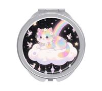 ERSTSNCK Cat on The Cloud Compact Mirror for Purse, Double-Sided 1x/2x Magnifying Metal Pocket Makeup Mirrors, Folding Mini Vanity Mirror, Handheld Round Travel Cosmetic Mirrors for Women