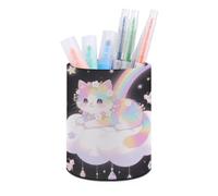 ERSTSNCK Cat on The Cloud Pen Holder, Pencil Holder Desktop Stationery Organizer Round Leather Pencil Cup Makeup Brush Storage Box for Office Home And Stationary Supplies