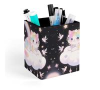 ERSTSNCK Cat on The Cloud Pen Holder, Pencil Holder Desktop Stationery Organizer Square Leather Pencil Cup Makeup Brush Storage Box for Office Home And Stationary Supplies