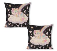 ERSTSNCK Cat on The Cloud Pillow Covers 18"x18"（2pcs） Linen Throw Pillow Covers - Double Sided Decorative Square Cushion Cases for Sofa, Bed, Chair (No Insert Included)