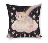 ERSTSNCK Cat on The Cloud Pillow Covers 18"x18" Linen Throw Pillow Covers - Double Sided Decorative Square Cushion Cases for Sofa, Bed, Chair (No Insert Included)