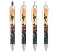 ERSTSNCK Cat Riding A Motorcycle Black Ballpoint Pens Fine Point (0.5mm) Black Ink Pen Retractable Ball Point Pens with Comfortable Full Grip for Journaling, And Office Writing Ideal 4 PCS