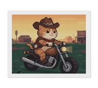 ERSTSNCK Cat Riding A Motorcycle Diamond Painting Kits for Adults 16"x20" 5D Diamond Art Kits for Beginners DIY Full Drill Round Diamonds Gem Art Crafts Painting for Home Wall Decor