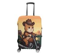 ERSTSNCK Cat Riding A Motorcycle Luggage Suitcase Covers Elastic Washable Cute Luggage Protector Travel Suitcase Protective Cover For Adult (Fit 19-32 Inch Luggages), white, Small, Cat Riding a