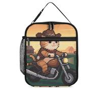 ERSTSNCK Cat Riding A Motorcycle Lunch Bag for Adults Reusable Insulated Lunchbox Leakproof Small Lunch Box Tote for Men & Women Portable Food Cooler Bag for Work, Office, Picnics