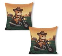 ERSTSNCK Cat Riding A Motorcycle Pillow Covers 18"x18"（2pcs） Linen Throw Pillow Covers - Double Sided Decorative Square Cushion Cases for Sofa, Bed, Chair (No Insert Included)