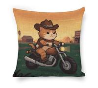 ERSTSNCK Cat Riding A Motorcycle Pillow Covers 18"x18" Linen Throw Pillow Covers - Double Sided Decorative Square Cushion Cases for Sofa, Bed, Chair (No Insert Included)