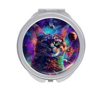 ERSTSNCK Cat Wearing Glasses Compact Mirror for Purse, Double-Sided 1x/2x Magnifying Metal Pocket Makeup Mirrors, Folding Mini Vanity Mirror, Handheld Round Travel Cosmetic Mirrors for Women