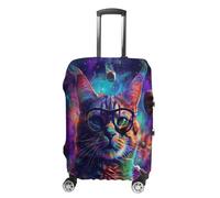 ERSTSNCK Cat Wearing Glasses Luggage Suitcase Covers Elastic Washable Cute Luggage Protector Travel Suitcase Protective Cover For Adult (Fit 19-32 Inch Luggages) X-Large, white, L, Cat Wearing Glasses