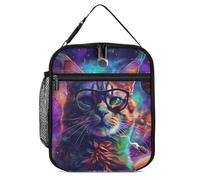 ERSTSNCK Cat Wearing Glasses Lunch Bag for Adults Reusable Insulated Lunchbox Leakproof Small Lunch Box Tote for Men & Women Portable Food Cooler Bag for Work, Office, Picnics