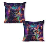 ERSTSNCK Cat Wearing Glasses Pillow Covers 18"x18"（2pcs） Linen Throw Pillow Covers - Double Sided Decorative Square Cushion Cases for Sofa, Bed, Chair (No Insert Included)