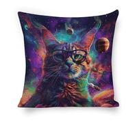 ERSTSNCK Cat Wearing Glasses Pillow Covers 18"x18" Linen Throw Pillow Covers - Double Sided Decorative Square Cushion Cases for Sofa, Bed, Chair (No Insert Included)
