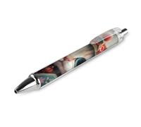 ERSTSNCK Cat with Big Eyes Black Ballpoint Pens Fine Point (0.5mm) Black Ink Pen Retractable Ball Point Pens with Comfortable Full Grip for Journaling, And Office Writing Ideal 1 PCS