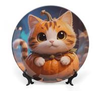 ERSTSNCK - Ceramic Wall Hanging Plate Pumpkin Cat 10 Inch Porcelain Bone Wall Hanging Plate Boho Design with Stand