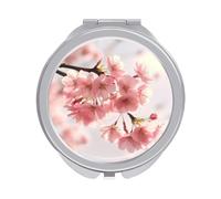 ERSTSNCK Cherry Blossom Compact Mirror for Purse, Double-Sided 1x/2x Magnifying Metal Pocket Makeup Mirrors, Folding Mini Vanity Mirror, Handheld Round Travel Cosmetic Mirrors for Women
