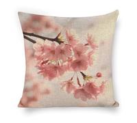 ERSTSNCK Cherry Blossom Pillow Covers 18"x18" Linen Throw Pillow Covers - Double Sided Decorative Square Cushion Cases for Sofa, Bed, Chair (No Insert Included)