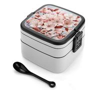 ERSTSNCK Cherry Blossoms Bento Box 1000ml Leak Proof Lunch Container with Removable Dividers & Spoon - BPA-Free PP Stackable Lunch Box for Work, Office, Picnic, Travel, Dining Out