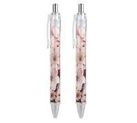 ERSTSNCK Cherry Blossoms Black Ballpoint Pens Fine Point (0.5mm) Black Ink Pen Retractable Ball Point Pens with Comfortable Full Grip for Journaling, And Office Writing Ideal 2 PCS