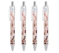 ERSTSNCK Cherry Blossoms Black Ballpoint Pens Fine Point (0.5mm) Black Ink Pen Retractable Ball Point Pens with Comfortable Full Grip for Journaling, And Office Writing Ideal 4 PCS