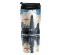 ERSTSNCK Chicago Skyline 12 Oz Travel Coffee Mug Vacuum Insulated Travel Mug Leakproof Cup with Lid Reusable Coffee Tumbler for Hot And Cold Drinks, Gift for Men And Women