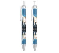 ERSTSNCK Chicago Skyline Black Ballpoint Pens Fine Point (0.5mm) Black Ink Pen Retractable Ball Point Pens with Comfortable Full Grip for Journaling, And Office Writing Ideal 2 PCS