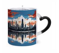 ERSTSNCK Chicago Skyline Color Changing Mug Heat Changing Coffee Mugs Funny Magic Cup Heat Sensitive Travel Mug Novelty Coffee Cups Personalized Customized Gift Idea for Men & Women 11 Oz