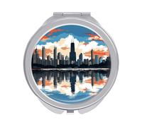 ERSTSNCK Chicago Skyline Compact Mirror for Purse Double-Sided 1x/2x Magnifying Metal Pocket Makeup Mirrors Folding Mini Vanity Mirror Handheld Round Travel Cosmetic Mirrors for Women