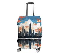ERSTSNCK Chicago Skyline Luggage Suitcase Covers Elastic Washable Cute Luggage Protector Travel Suitcase Protective Cover For Adult (Fit 19-32 Inch Luggages), white, Small, Chicago Skyline