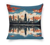 ERSTSNCK Chicago Skyline Pillow Covers 18"x18" Linen Throw Pillow Covers - Double Sided Decorative Square Cushion Cases for Sofa, Bed, Chair (No Insert Included)