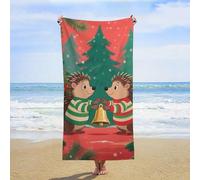 ERSTSNCK Christmas Hedgehogs Beach Towel Oversized 31" X 63" Absorbent Towels Quick Dry Pool Towel Lightweight Bath Towels Sandproof Beach Blanket for Gym Swimming Sports Travel Gifts