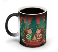 ERSTSNCK Christmas Hedgehogs Color Changing Mug 11 Oz Heat Changing Coffee Mugs Funny Magic Cup Heat Sensitive Ceramics Mug Novelty Coffee Cups Personalized Customized Gift Idea for Men & Women