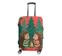 ERSTSNCK Christmas Hedgehogs Luggage Suitcase Covers Elastic Washable Cute Luggage Protector Travel Suitcase Protective Cover For Adult (Fit 19-32 Inch Luggages), white, M, Christmas Hedgehogs