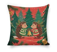 ERSTSNCK Christmas Hedgehogs Pillow Covers 18"x18" Linen Throw Pillow Covers - Double Sided Decorative Square Cushion Cases for Sofa, Bed, Chair (No Insert Included)