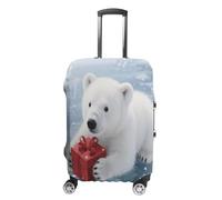 ERSTSNCK Christmas Polarbear Luggage Suitcase Covers Elastic Washable Cute Luggage Protector Travel Suitcase Protective Cover For Adult (Fit 19-32 Inch Luggages), white, M, Christmas Polarbear