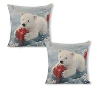 ERSTSNCK Christmas Polarbear Pillow Covers 18"x18"（2pcs） Linen Throw Pillow Covers - Double Sided Decorative Square Cushion Cases for Sofa, Bed, Chair (No Insert Included)