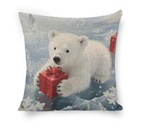 ERSTSNCK Christmas Polarbear Pillow Covers 18"x18" Linen Throw Pillow Covers - Double Sided Decorative Square Cushion Cases for Sofa, Bed, Chair (No Insert Included)