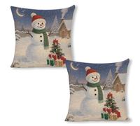 ERSTSNCK Christmas Snowman Pillow Covers 18"x18"（2pcs） Linen Throw Pillow Covers - Double Sided Decorative Square Cushion Cases for Sofa, Bed, Chair (No Insert Included)