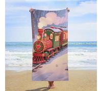 ERSTSNCK Christmas Train Beach Towel Oversized 31" X 63" Absorbent Towels Quick Dry Pool Towel Lightweight Bath Towels Sandproof Beach Blanket for Gym Swimming Sports Travel Gifts
