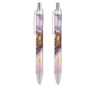 ERSTSNCK Christmas Train Black Ballpoint Pens Fine Point (0.5mm) Black Ink Pen Retractable Ball Point Pens with Comfortable Full Grip for Journaling, And Office Writing Ideal 2 PCS