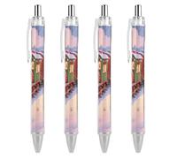 ERSTSNCK Christmas Train Black Ballpoint Pens Fine Point (0.5mm) Black Ink Pen Retractable Ball Point Pens with Comfortable Full Grip for Journaling, And Office Writing Ideal 4 PCS