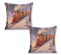 ERSTSNCK Christmas Train Pillow Covers 18"x18"（2pcs） Linen Throw Pillow Covers - Double Sided Decorative Square Cushion Cases for Sofa, Bed, Chair (No Insert Included)